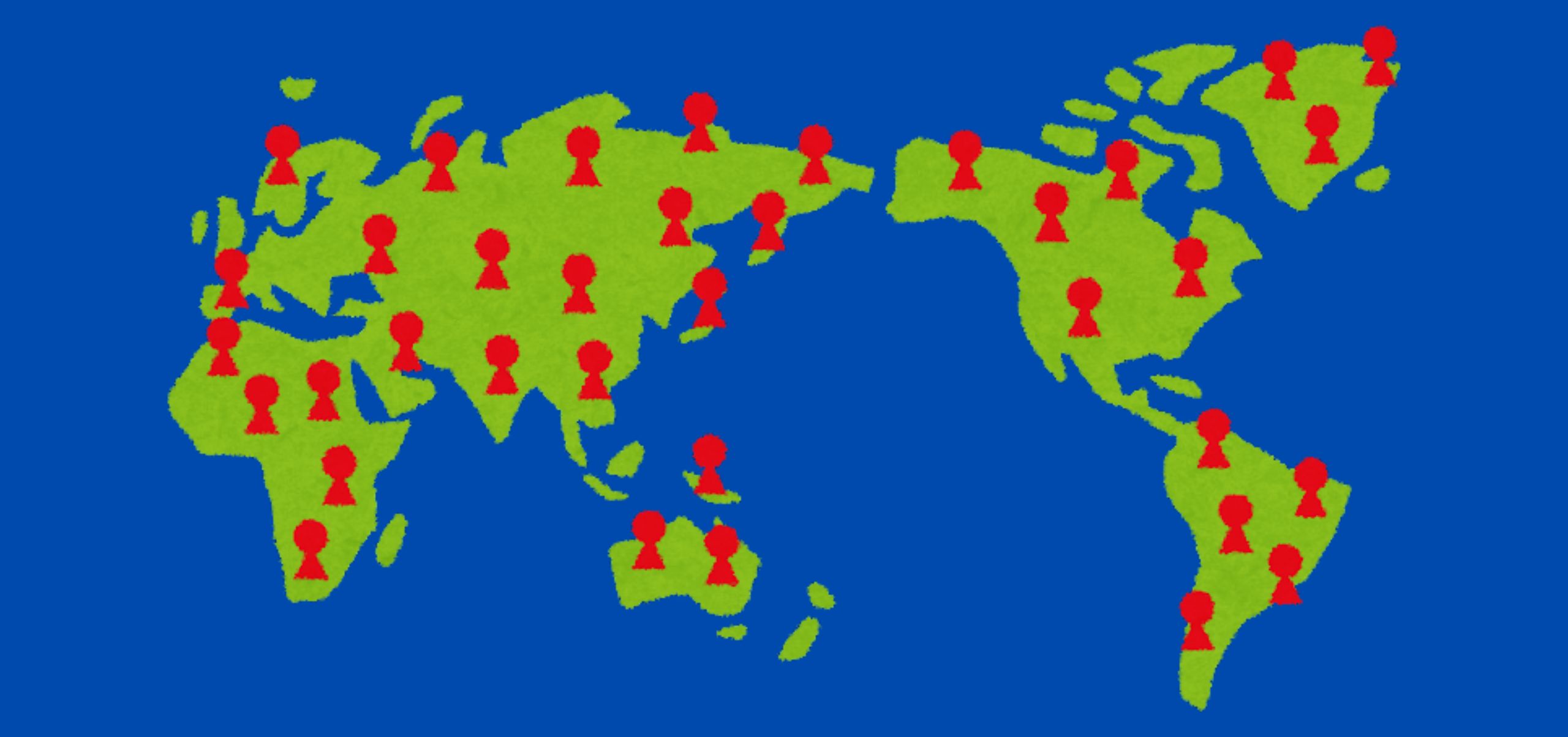 Target audience icons spread across a world map